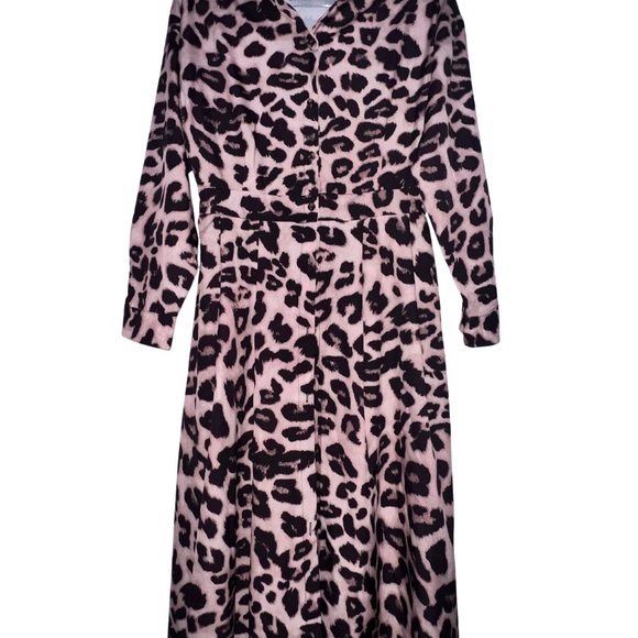 Leopard Print Maxi Dress, Casual Button Front Long Sleeve Dress - Picture 4 of 4